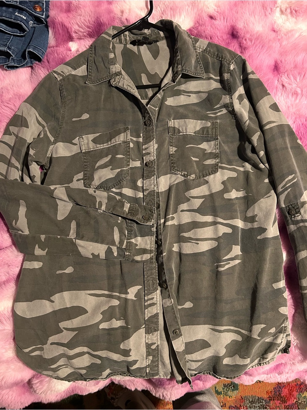 Women’s camo long sleeve button up top